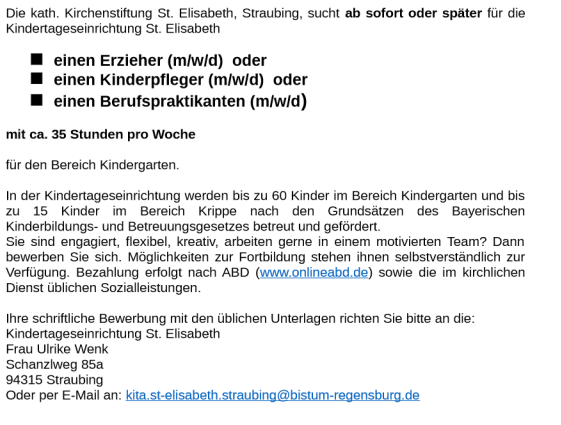 Stellenanziege Kindergarten V1