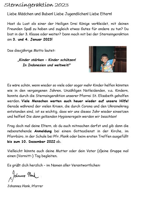 Sternsinger 2023 info